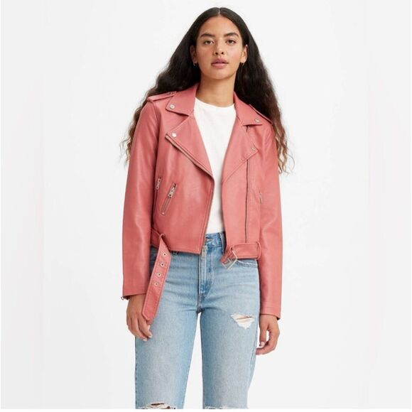 Levi’s Pink Faux Leather Biker Jacket Size Medium New - Picture 1 of 11